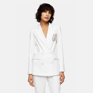 Ivory Diamante Fringe Blazer