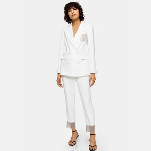 Ivory Diamante Fringe Blazer